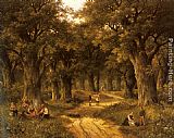 Peasants Preparing a Meal near a Wooded Path by Hendrik Barend Koekkoek